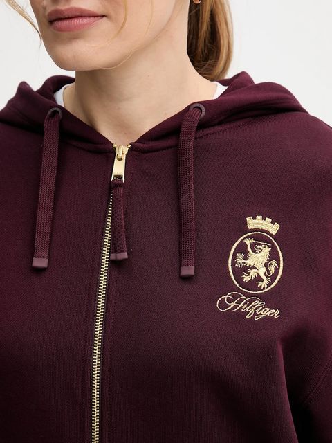 Tommy Hilfiger bluza bawełniana damska kolor bordowy z kapturem z aplikacją WW0WW46126