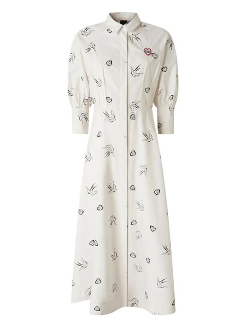 PINKO bird-print puff-sleeve dress - White - zdjęcie produktu nr 1