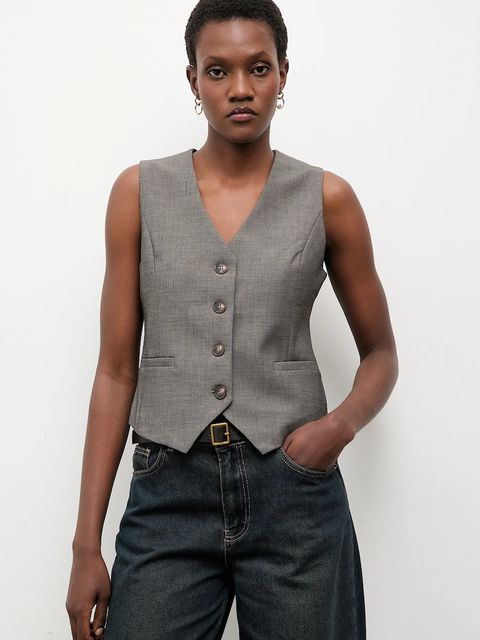 Answear.LAB kamizelka kolor szary jednorzędowa