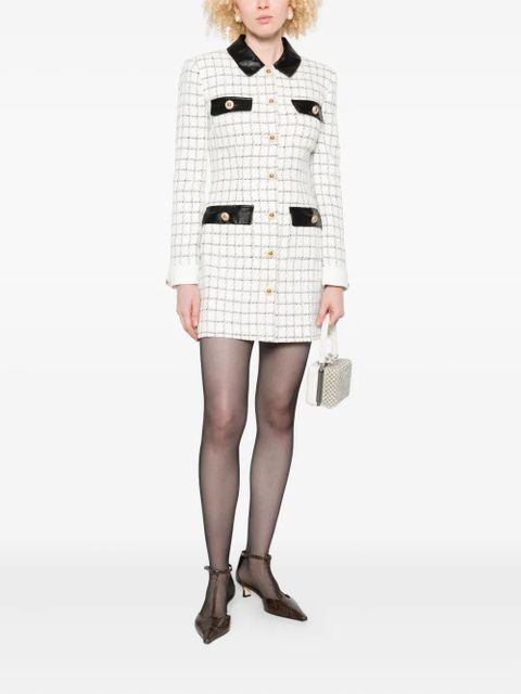 Self-Portrait checked leather-trimmed mini dress - White - zdjęcie produktu nr 2