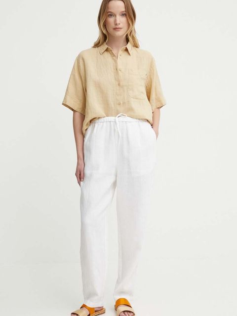 Tommy Hilfiger koszula lniana kolor beżowy relaxed z kołnierzykiem klasycznym WW0WW41392