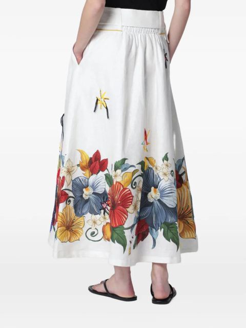 FARM Rio belted floral-print maxi skirt - White