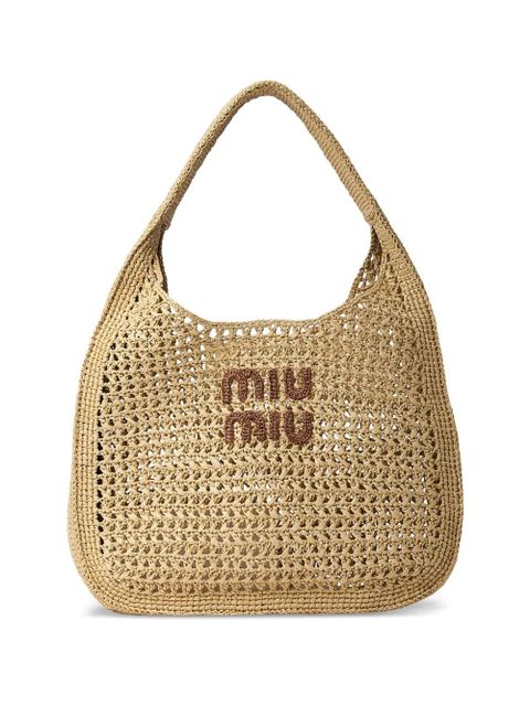 Miu Miu logo-patch crochet tote bag - Neutrals - zdjęcie produktu nr 1