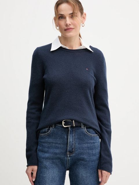 Tommy Hilfiger sweter wełniany damskie kolor granatowy lekkie WW0WW40264 - zdjęcie produktu nr 1