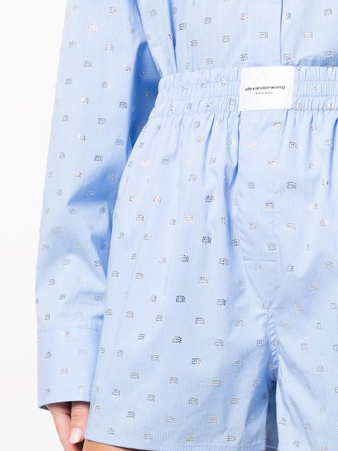 Alexander Wang logo jacquard pinstriped short shorts - Blue