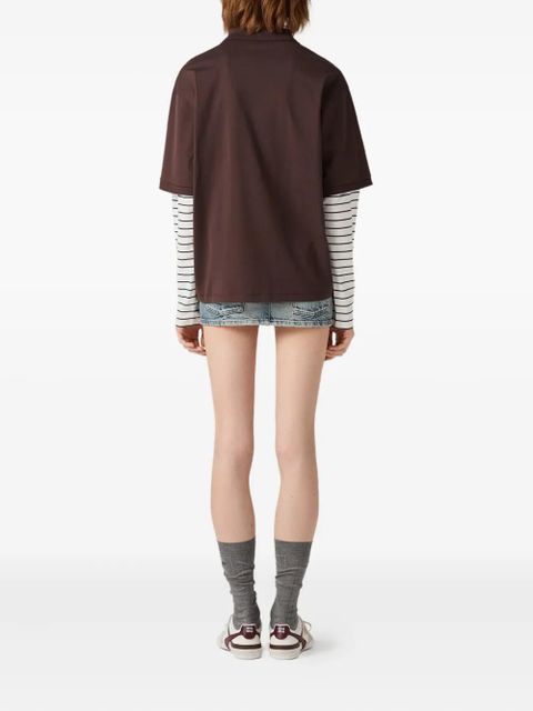 Miu Miu striped-sleeve polo shirt - Brown