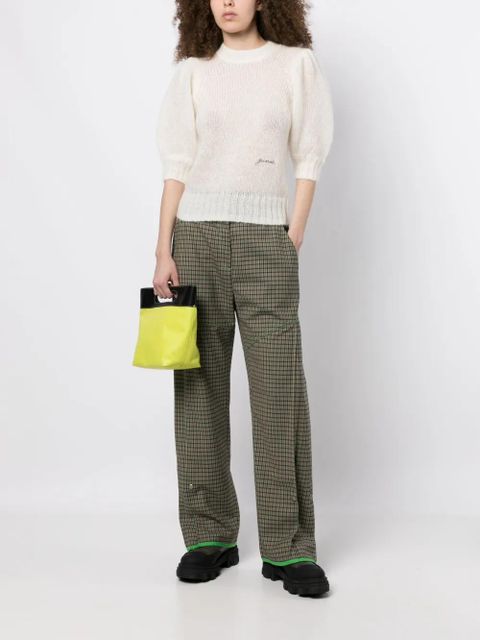 GANNI logo-embroidered short-sleeve jumper - White