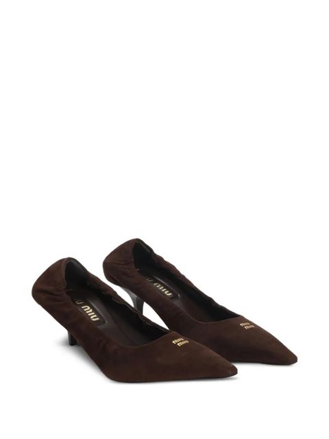 Miu Miu 55mm Ruches kitten-heel pointed-toe pumps - Brown