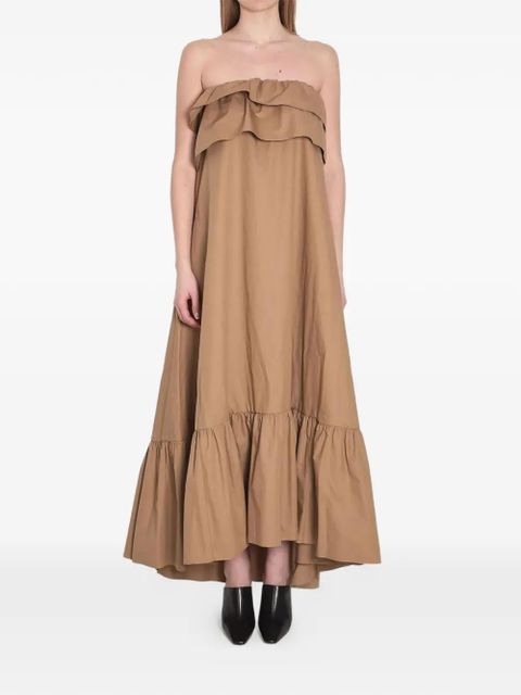Saint Laurent twill ruffled maxi dress - Brown - zdjęcie produktu nr 1