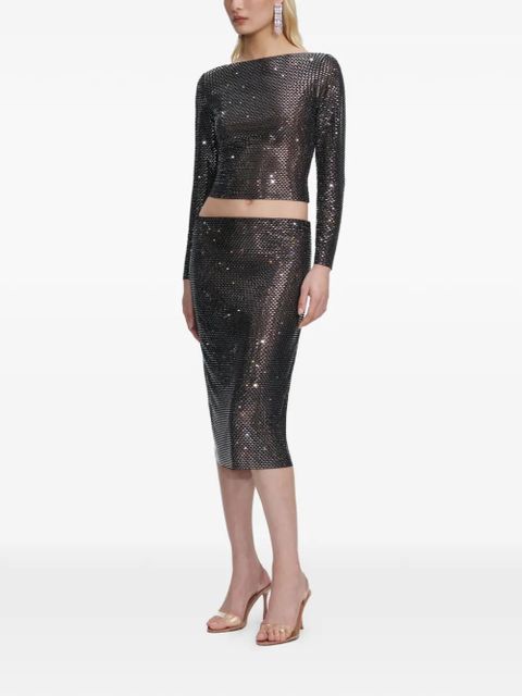 Self-Portrait embellished long-sleeve top - Black