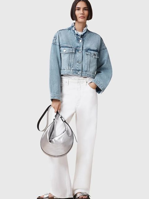 AllSaints kurtka jeansowa bawełniana SONNY kolor niebieski przejściowa oversize W062OC