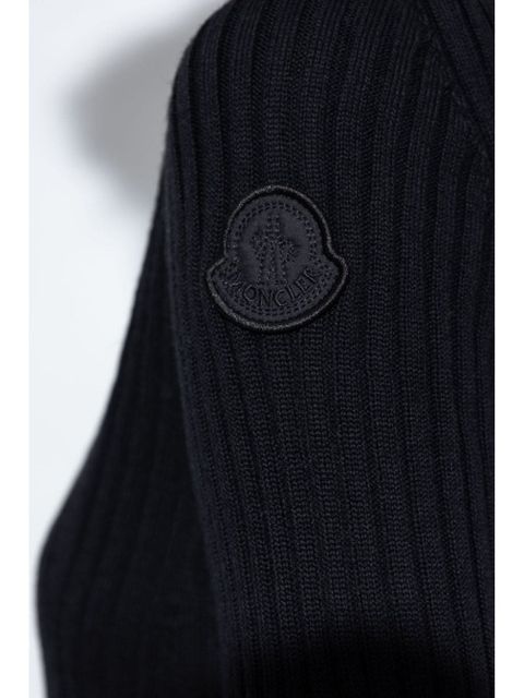 Moncler logo-patch ribbed hoodie - Black
