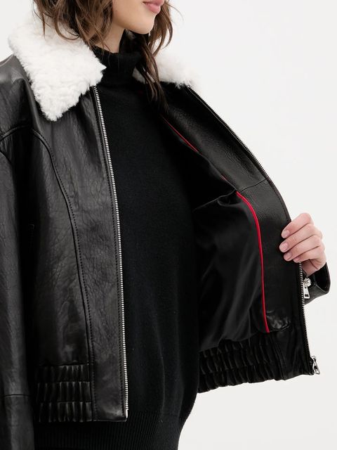 HUGO kurtka skórzana kolor czarny przejściowa oversize 50547184