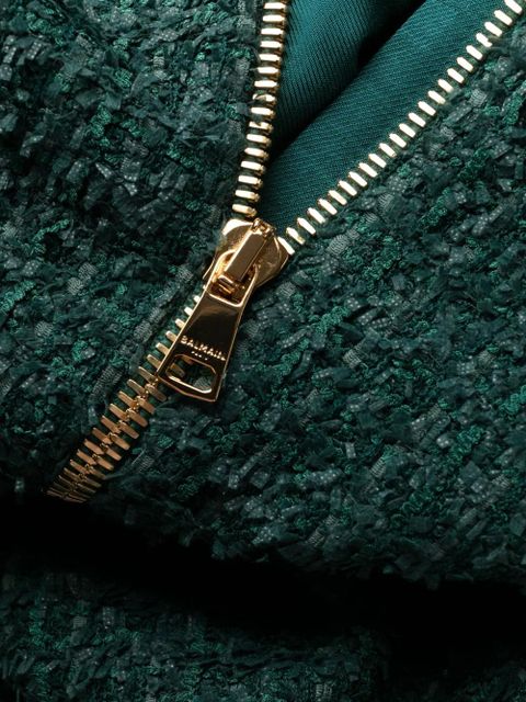 Balmain V-neck buttoned tweed minidress - Green