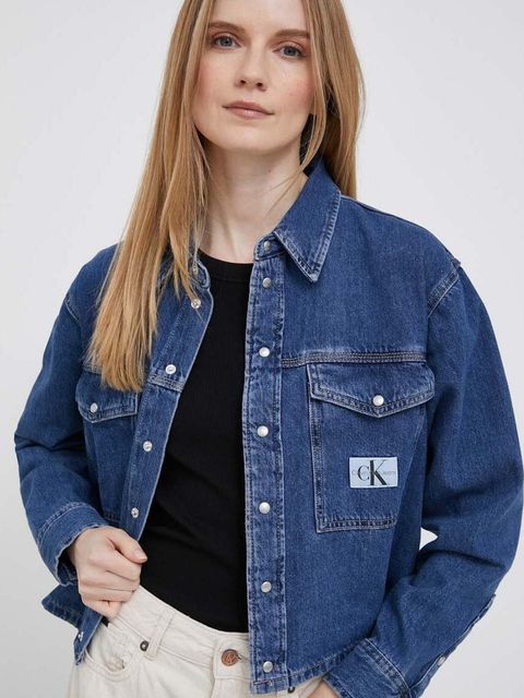 Calvin Klein Jeans koszula jeansowa damska kolor niebieski relaxed z kołnierzykiem klasycznym