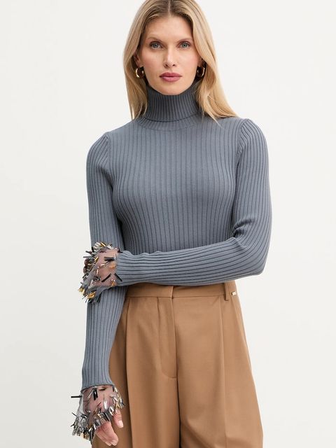 Simona Corsellini sweter damski kolor szary lekki z golfem A25CPMGP0401 - zdjęcie produktu nr 1