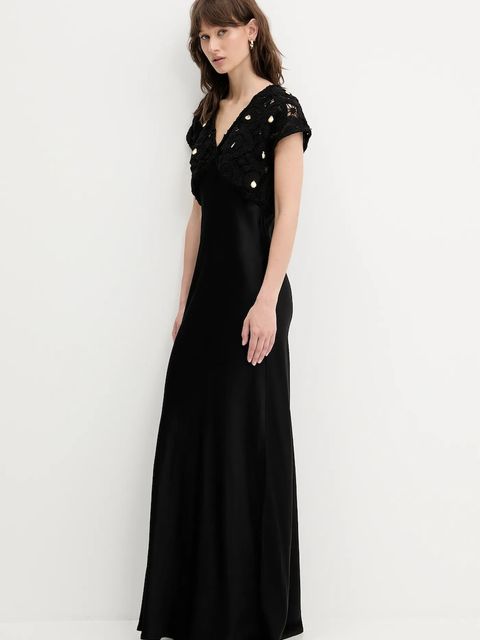 Never Fully Dressed sukienka z domieszką wełny kolor czarny maxi prosta NFDDR2058