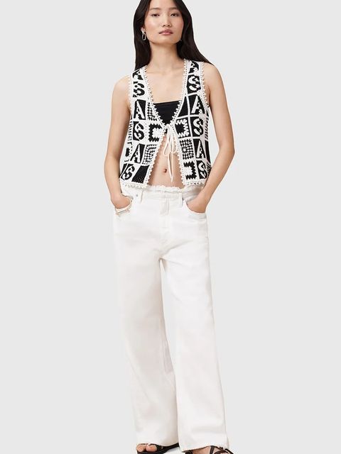 AllSaints kamizelka bawełniana FLORENCE kolor czarny przejściowa W067KC