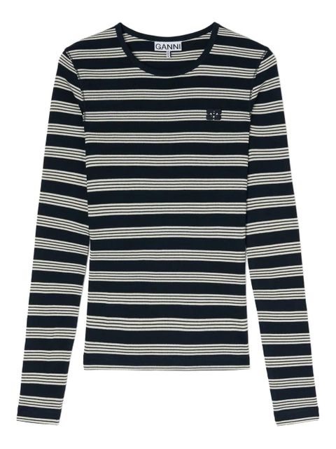 GANNI striped embroidered-logo T-shirt - Blue - zdjęcie produktu nr 1