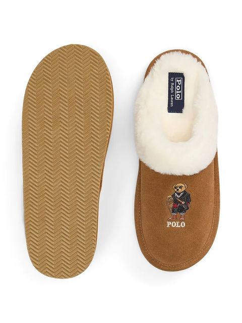 Polo Ralph Lauren kapcie zamszowe Kayleigh Scf kolor brązowy 842P03594001