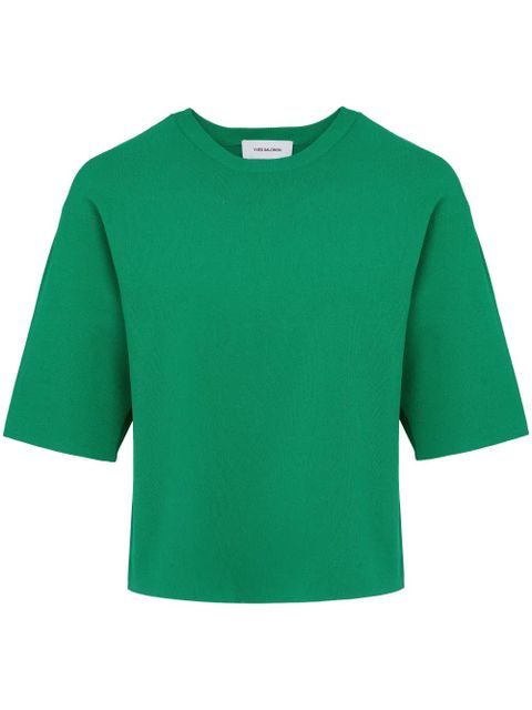 Yves Salomon knitted cropped T-shirt - Green - zdjęcie produktu nr 1