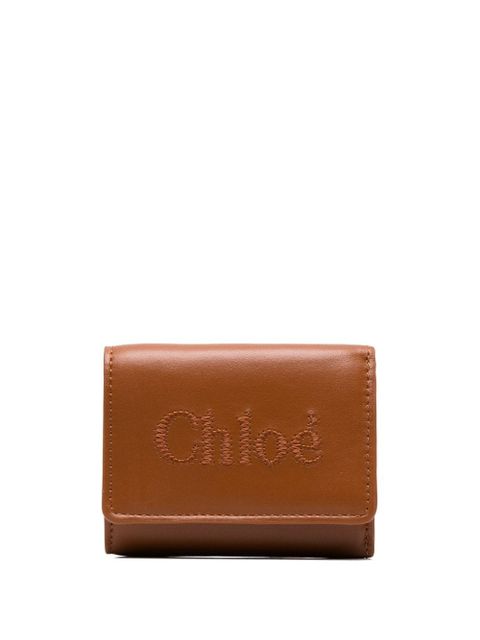 Chloé Sense logo-embroidered leather wallet - Brown
