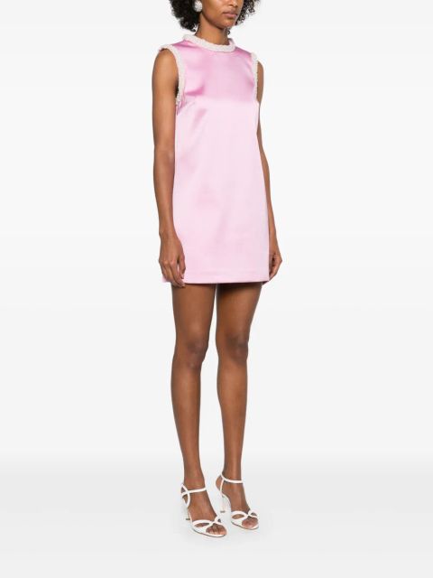Self-Portrait pearl-trim satin mini dress - Pink