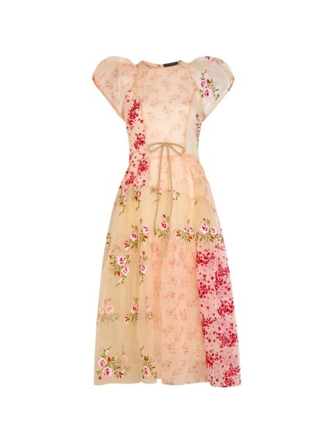 Simone Rocha puff-sleeve floral-pattern midi dress - Neutrals - zdjęcie produktu nr 1
