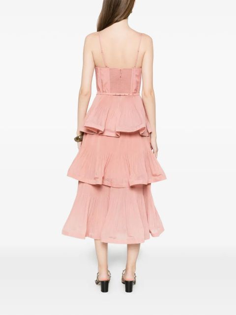 ZIMMERMANN tiered pleated midi dress - Pink