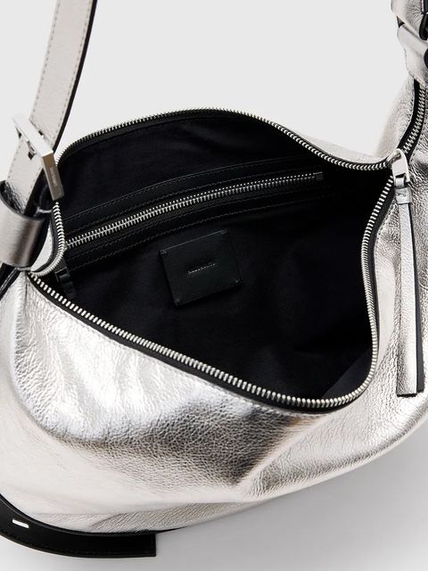 AllSaints torebka skórzana HALF kolor srebrny W336XC