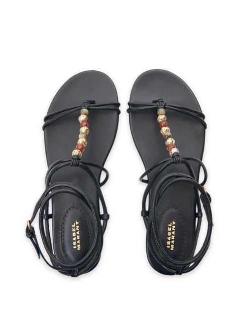 ISABEL MARANT Yctoria beaded-strap leather sandals - Black