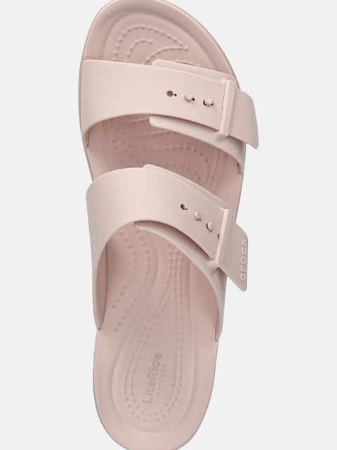 Crocs klapki Brooklyn Buckle Low damskie kolor różowy na platformie 211215