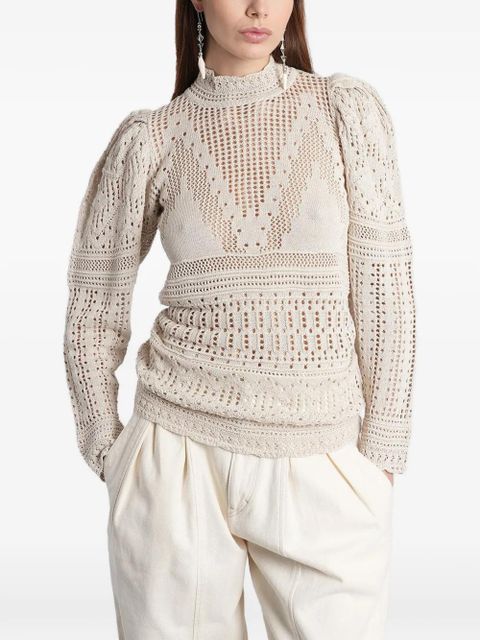ISABEL MARANT Dahara pointelle-knit puffed-sleeve sweater - Neutrals - zdjęcie produktu nr 1