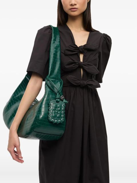 GANNI crocodile-embossed shoulder bag - Green
