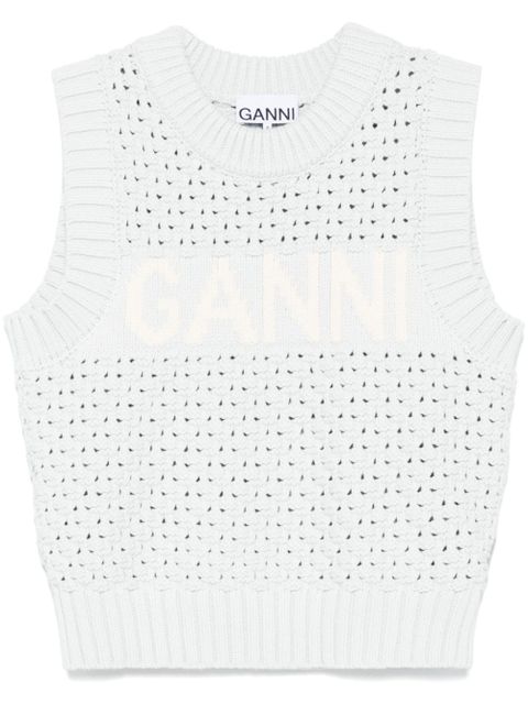 GANNI logo-intarsia vest - Blue - zdjęcie produktu nr 1