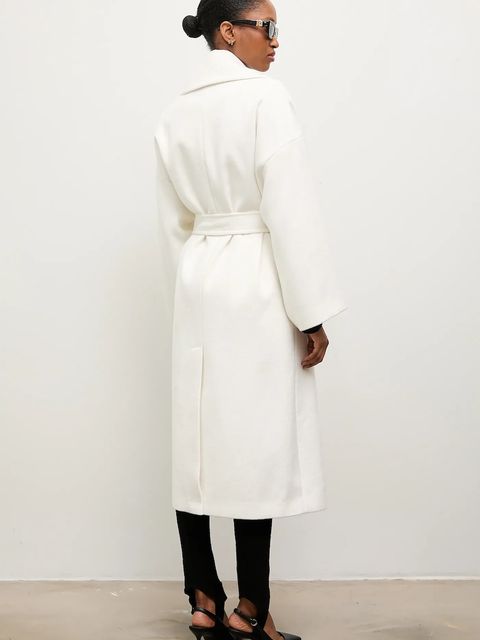 Answear Lab płaszcz wełniany kolor biały przejściowy oversize