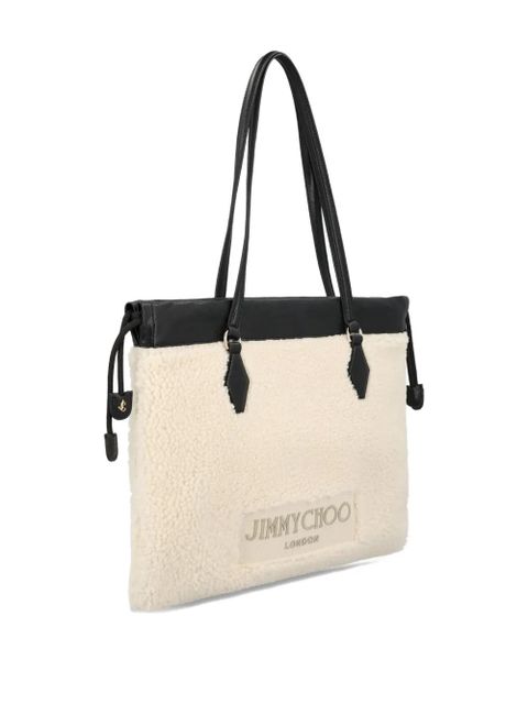 Jimmy Choo drawstring-fastening shearling tote bag - Neutrals