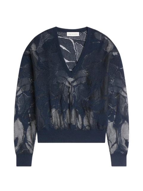 DRIES VAN NOTEN lace V-neck sweater - Blue - zdjęcie produktu nr 1