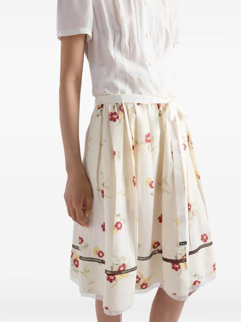 Prada floral print linen skirt - Neutrals