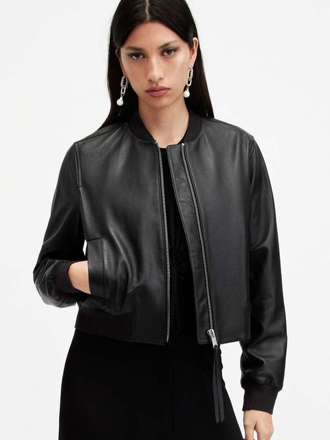 AllSaints kurtka skórzana ORTEN BOMBER JACKET damska kolor czarny przejściowa W072LB - zdjęcie produktu nr 1