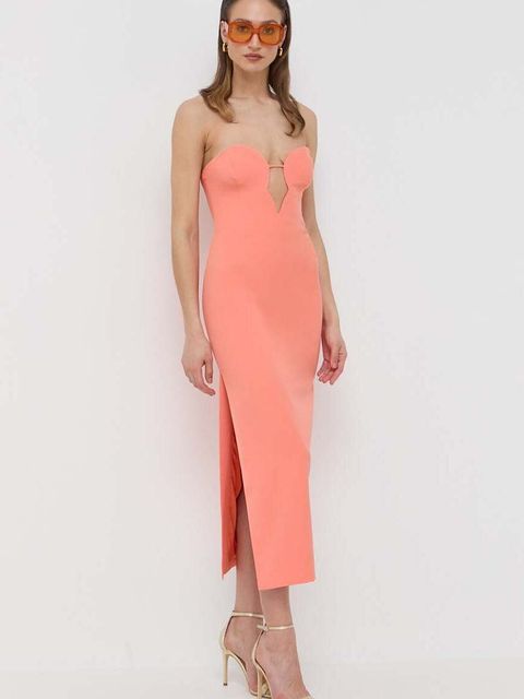 Bardot sukienka kolor pomarańczowy midi prosta - zdjęcie produktu nr 1