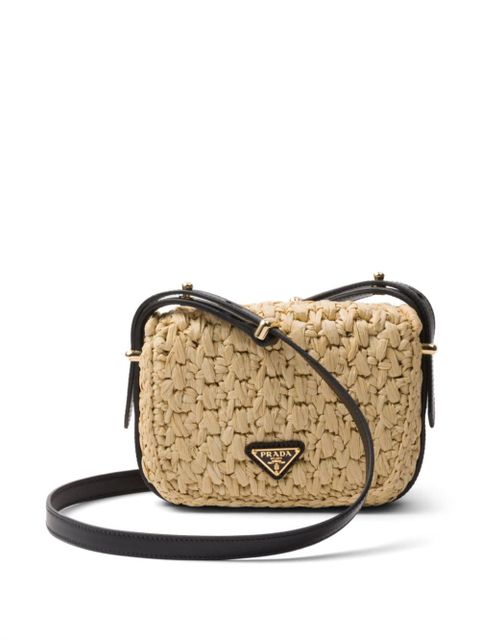 Prada logo-embroidered interwoven shoulder bag - Neutrals - zdjęcie produktu nr 2