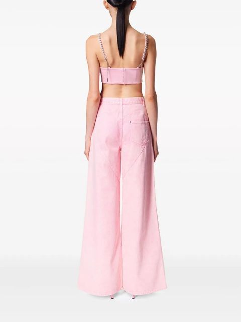 AREA crystal-embellished high-rise wide-leg jeans - Pink