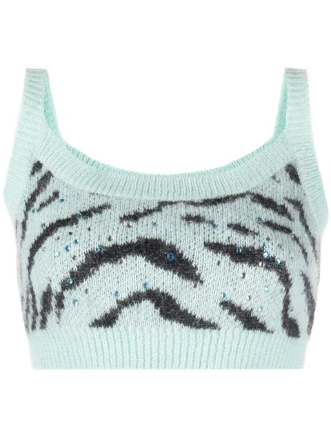 Alessandra Rich zebra intarsia-knit cropped top - Blue - zdjęcie produktu nr 1
