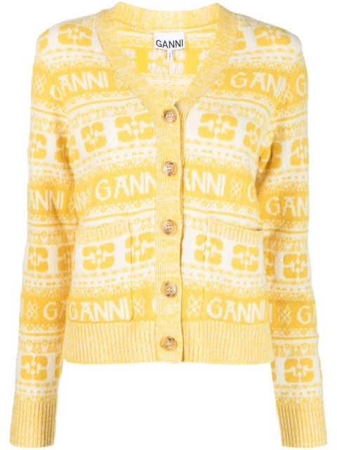 GANNI V-neck knit cardigan - Yellow - zdjęcie produktu nr 1
