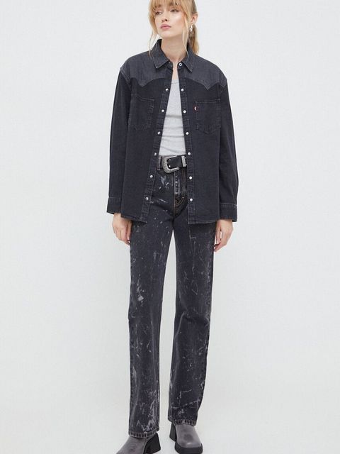 Levi's koszula jeansowa damska kolor czarny regular z kołnierzykiem klasycznym
