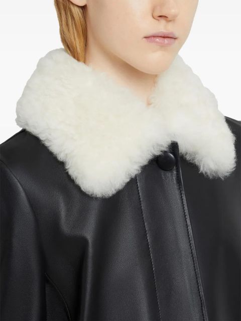 Marni shearling-hem leather coat - Black