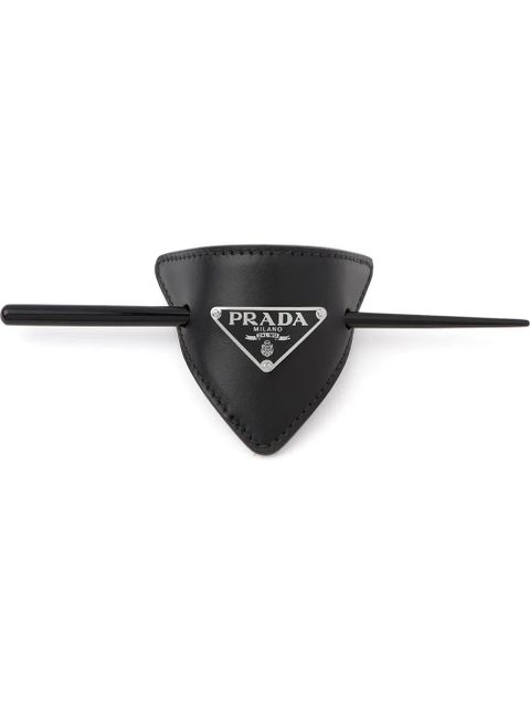 Prada triangle-logo leather hair clip - Black - zdjęcie produktu nr 1