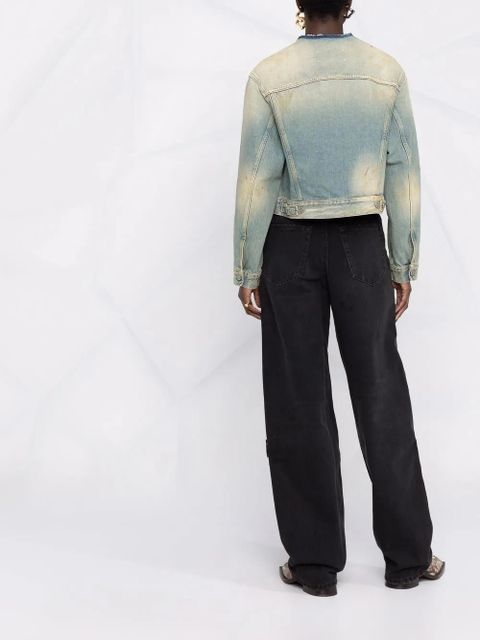 Maison Margiela distressed-effect collarless denim jacket - Blue