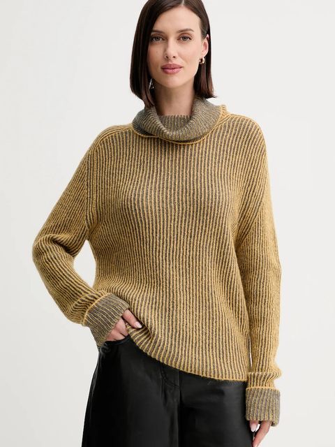 Twinset sweter z wełną damski kolor żółty lekki z golfem 252TF3010 - zdjęcie produktu nr 1